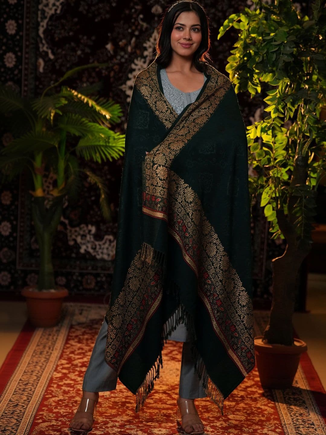 S.T. Women Ethnic Motifs Woven Design Acrylic Shawl - view 1