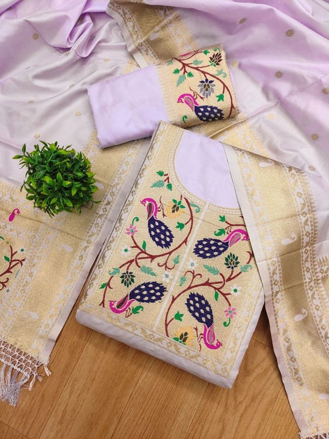 KALINI Pure Silk Unstitched Dress Material - view 1