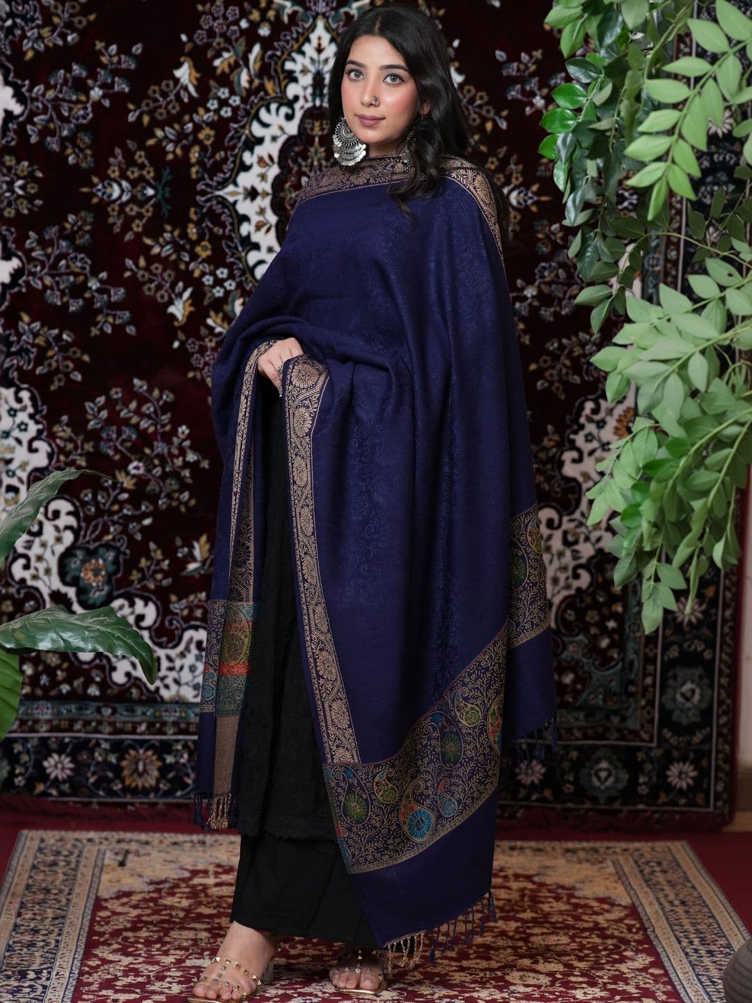 S.T. Women Ethnic Motifs Woven Design Acrylic Shawl thumbnail 2