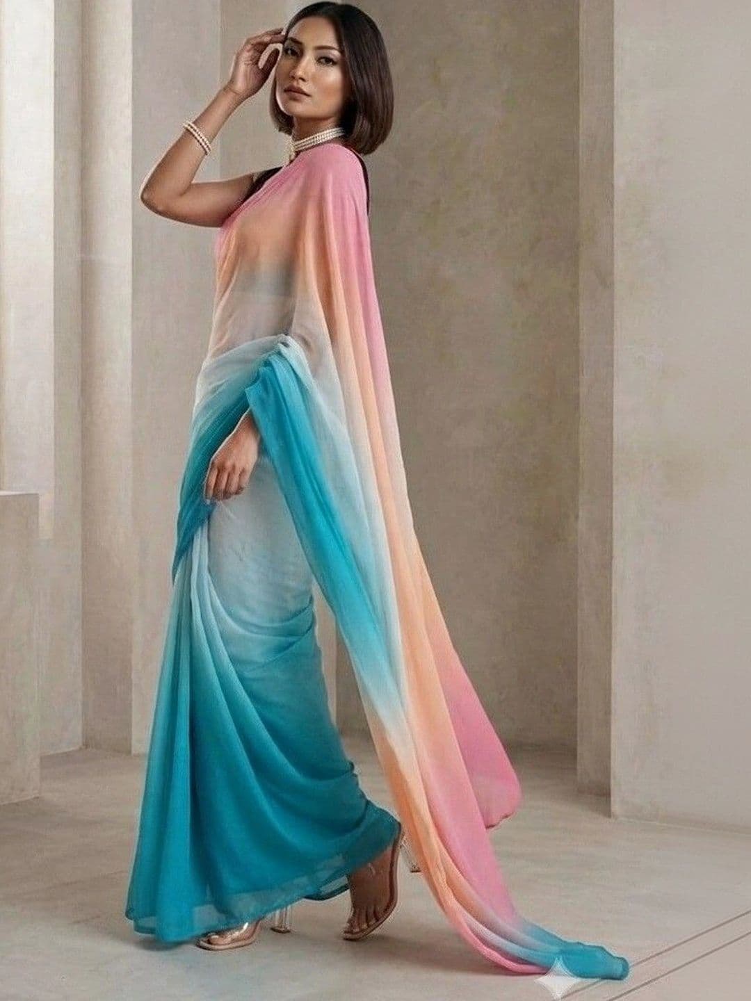 HERE&NOW Ombre Poly Georgette Saree thumbnail 2