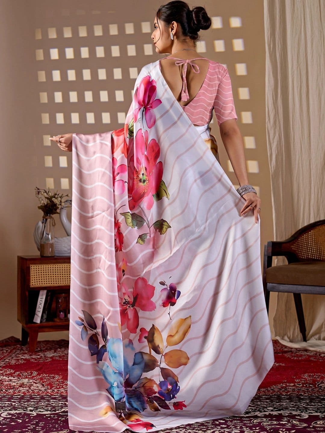 DIVASTRI Floral Satin Designer Saree thumbnail 6