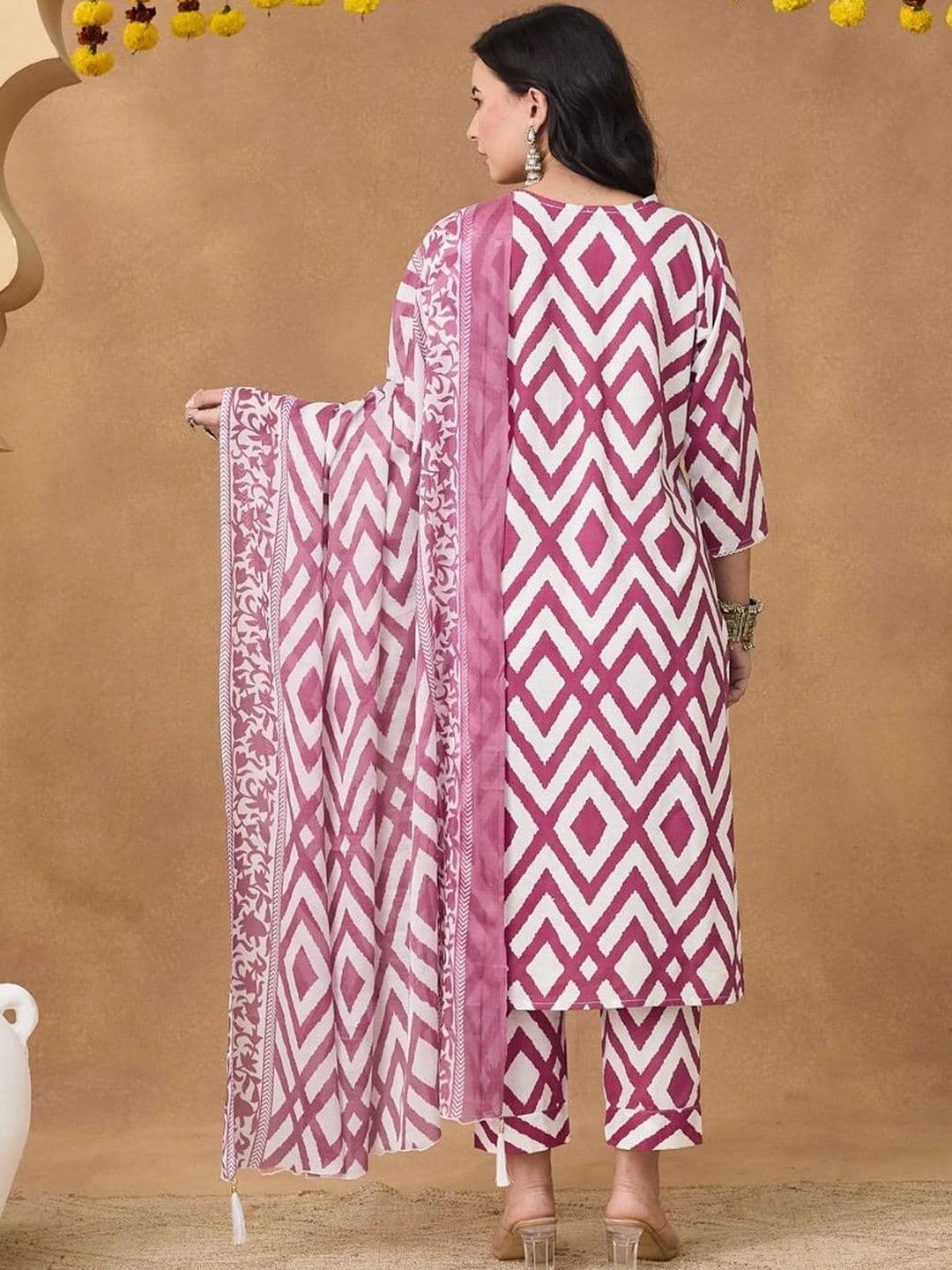 KALINI Women Printed Regular Thread Work Pure Cotton Kurta with Trousers & With Dupatta thumbnail 2