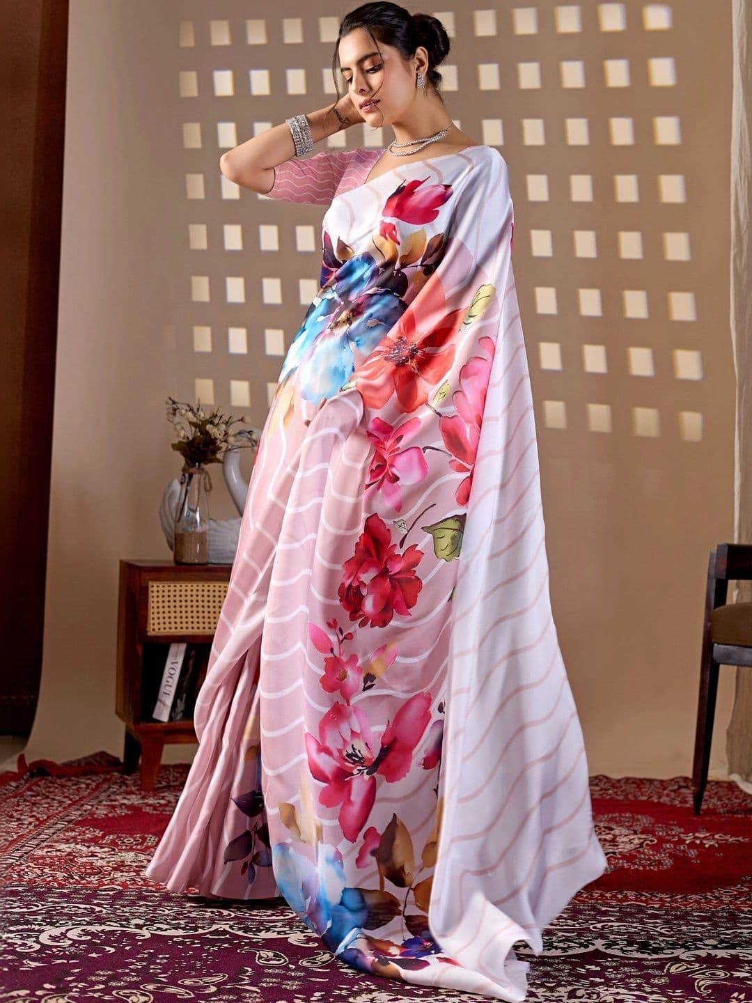 Mitera Floral Satin Designer Saree thumbnail 4