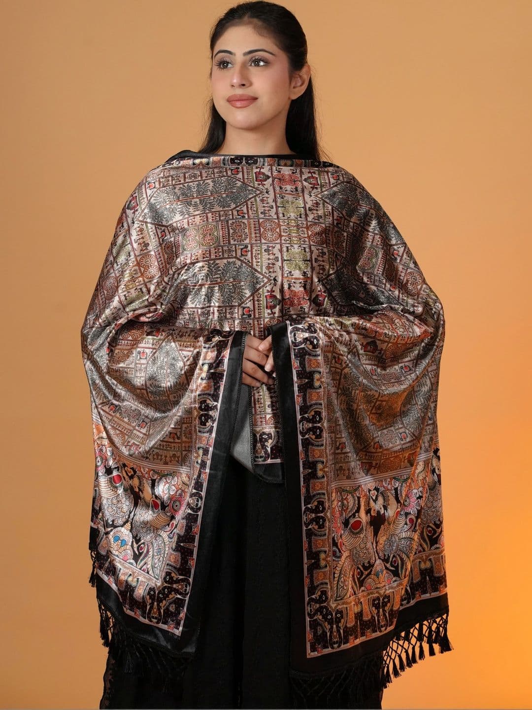 SHIFNEEN Women Ethnic Motifs Printed Velvet Shawl thumbnail 4