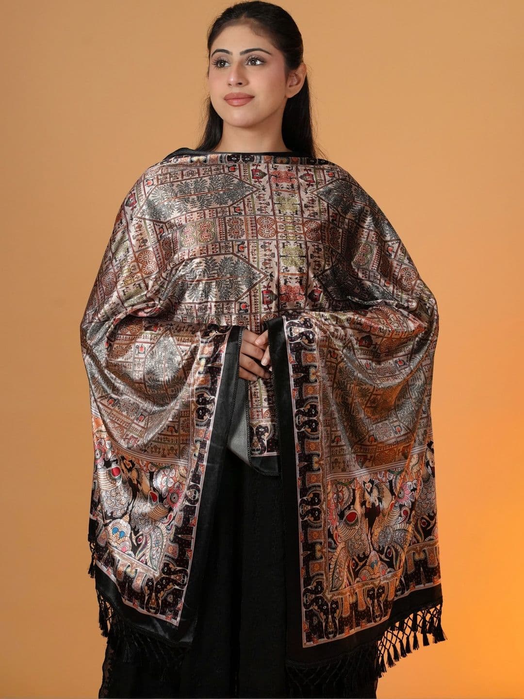 S.T. Women Ethnic Motifs Printed Velvet Shawl thumbnail 5