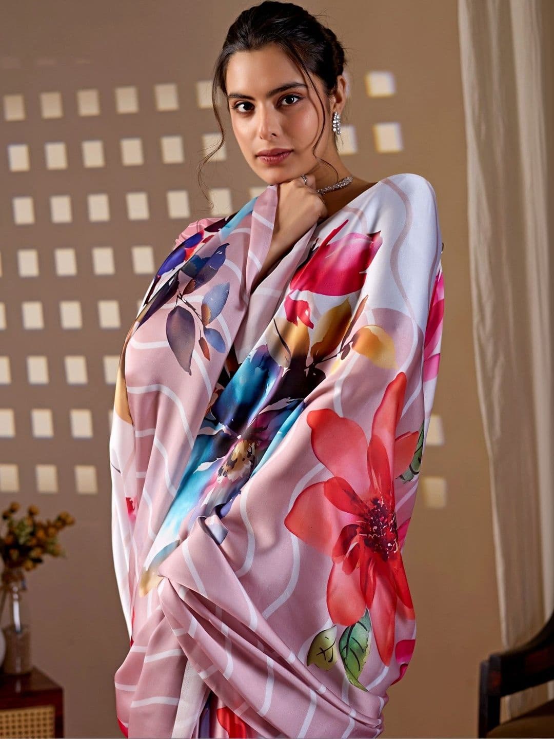 DIVASTRI Floral Satin Designer Saree thumbnail 5