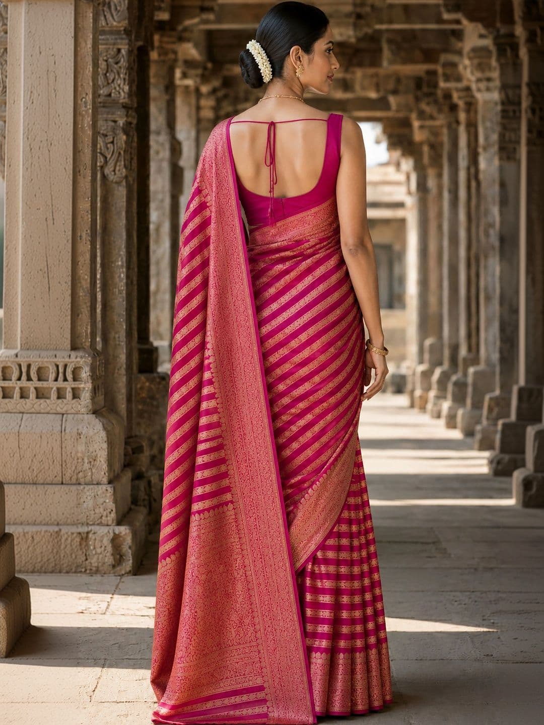 Mitera Striped Zari Silk Blend Designer Banarasi Saree thumbnail 2