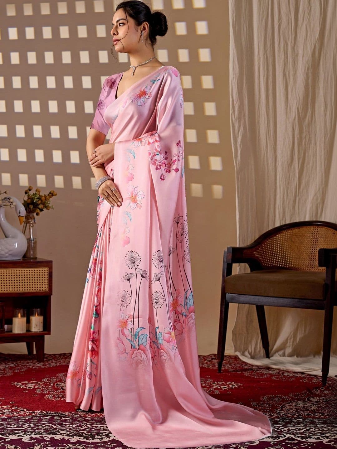 KALINI Floral Satin Designer Saree thumbnail 3