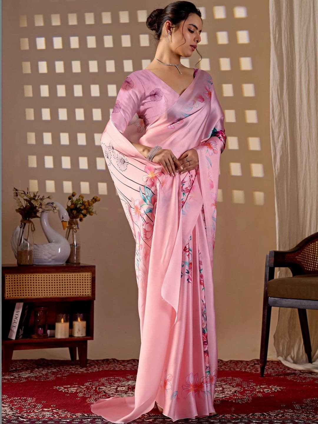 Mitera Floral Satin Designer Saree thumbnail 3