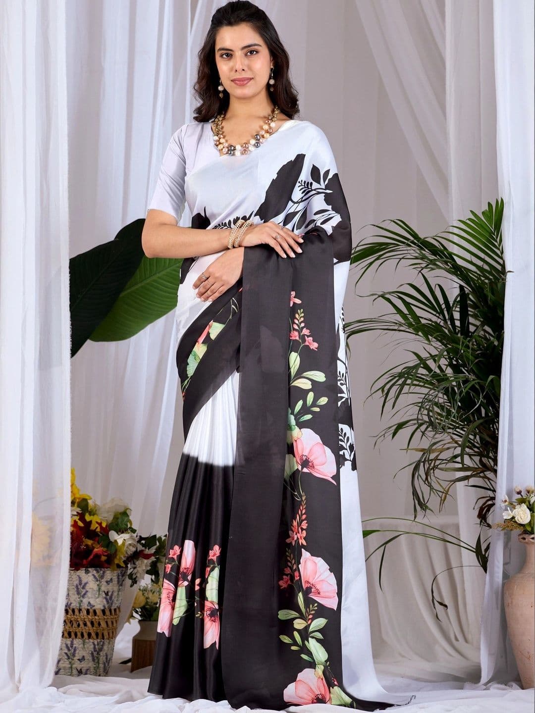Mitera Floral Satin Designer Saree - view 1