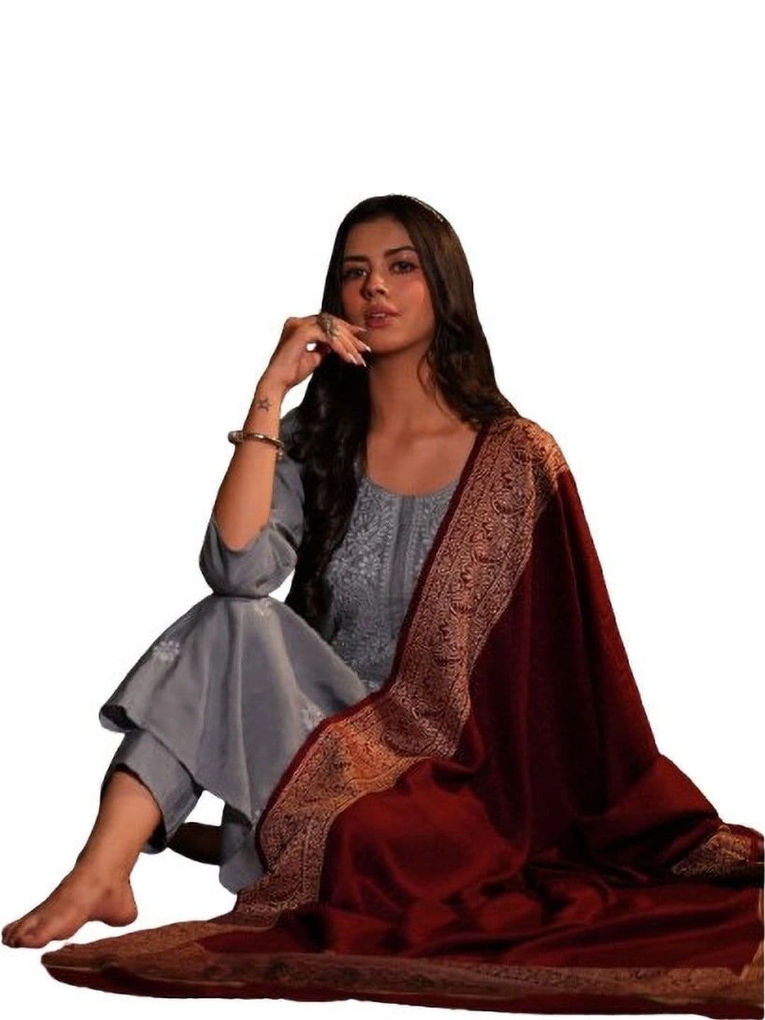 S.T. Women Woven Design Acrylic Shawl - view 1