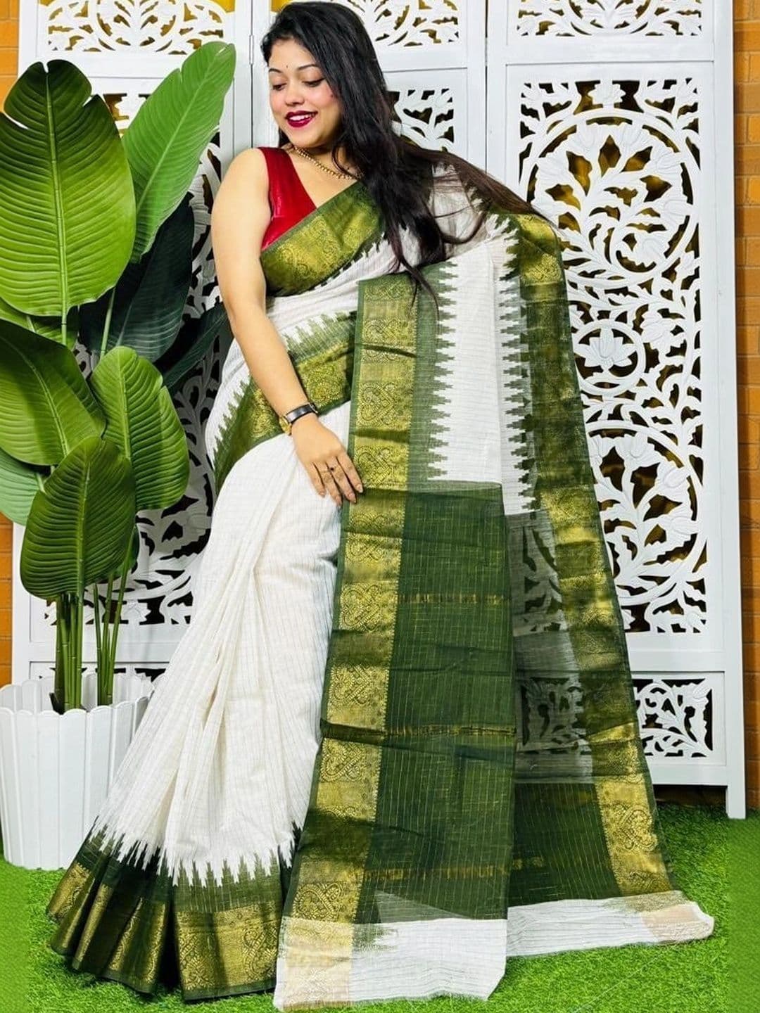 JHILUU Woven Design Zari Pure Cotton Saree - view 1