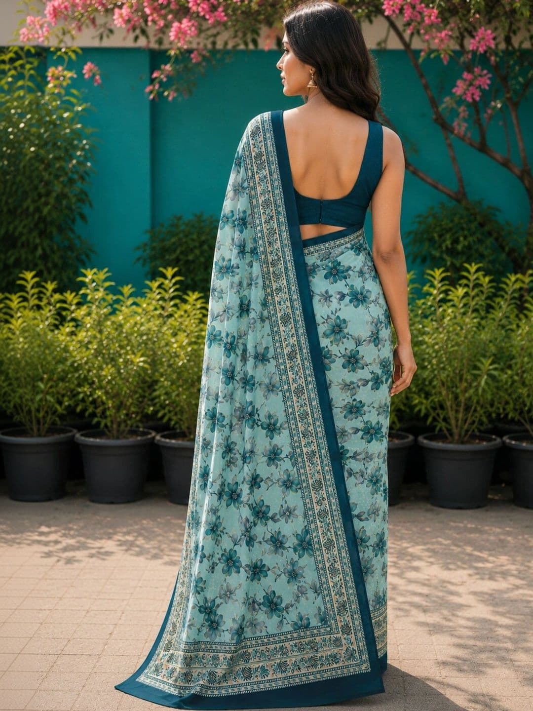 Anouk Floral Art Silk Designer Saree thumbnail 4