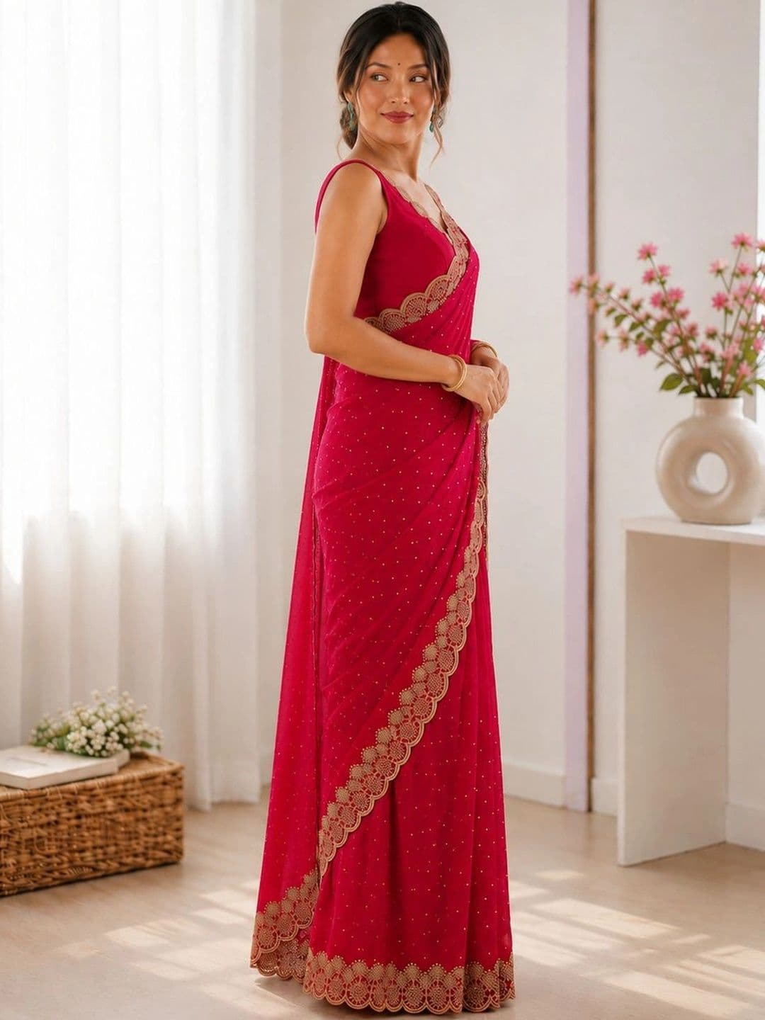 shreevali creation Embellished Satin Saree thumbnail 3