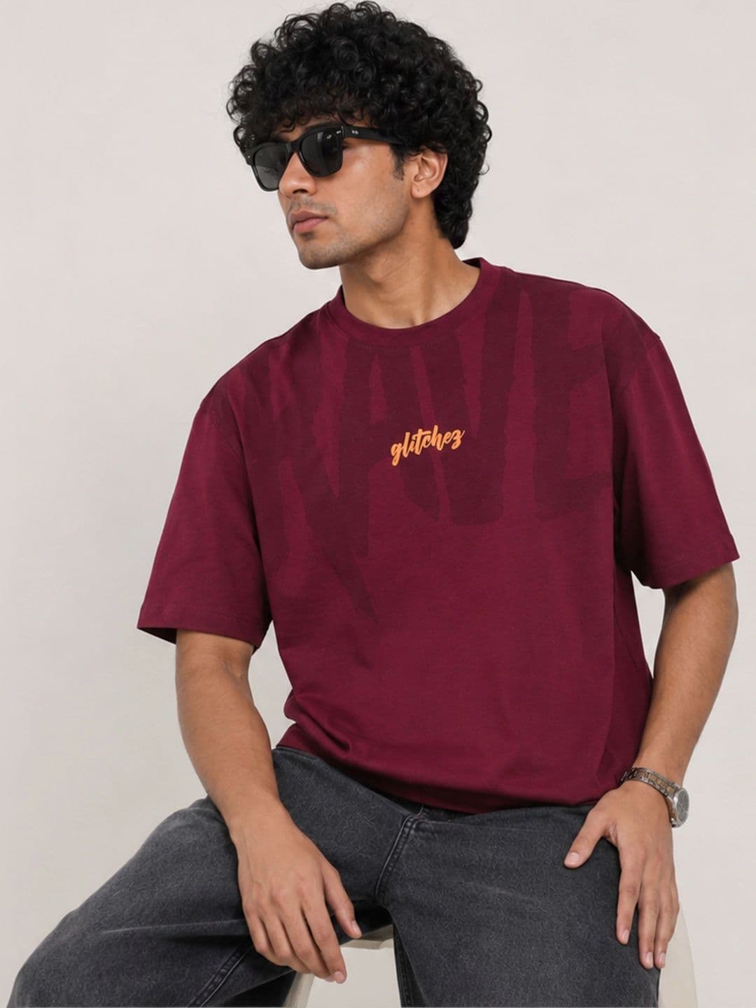 glitchez Men Oversized Typography T-shirt thumbnail 6