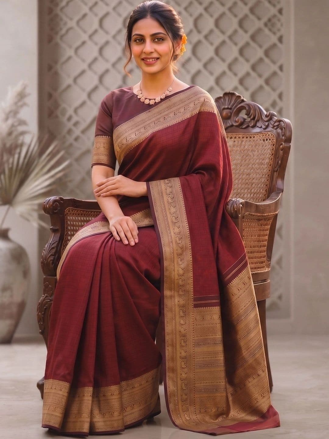clotheva Woven Design Zari Art Silk Banarasi Saree thumbnail 2