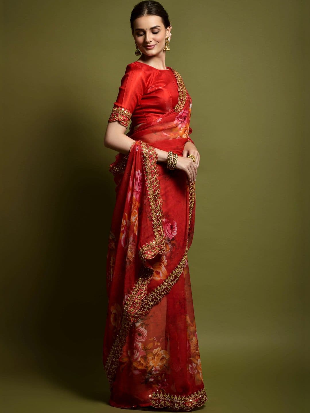 KALINI Floral Embroidered Pure Chiffon Saree thumbnail 3