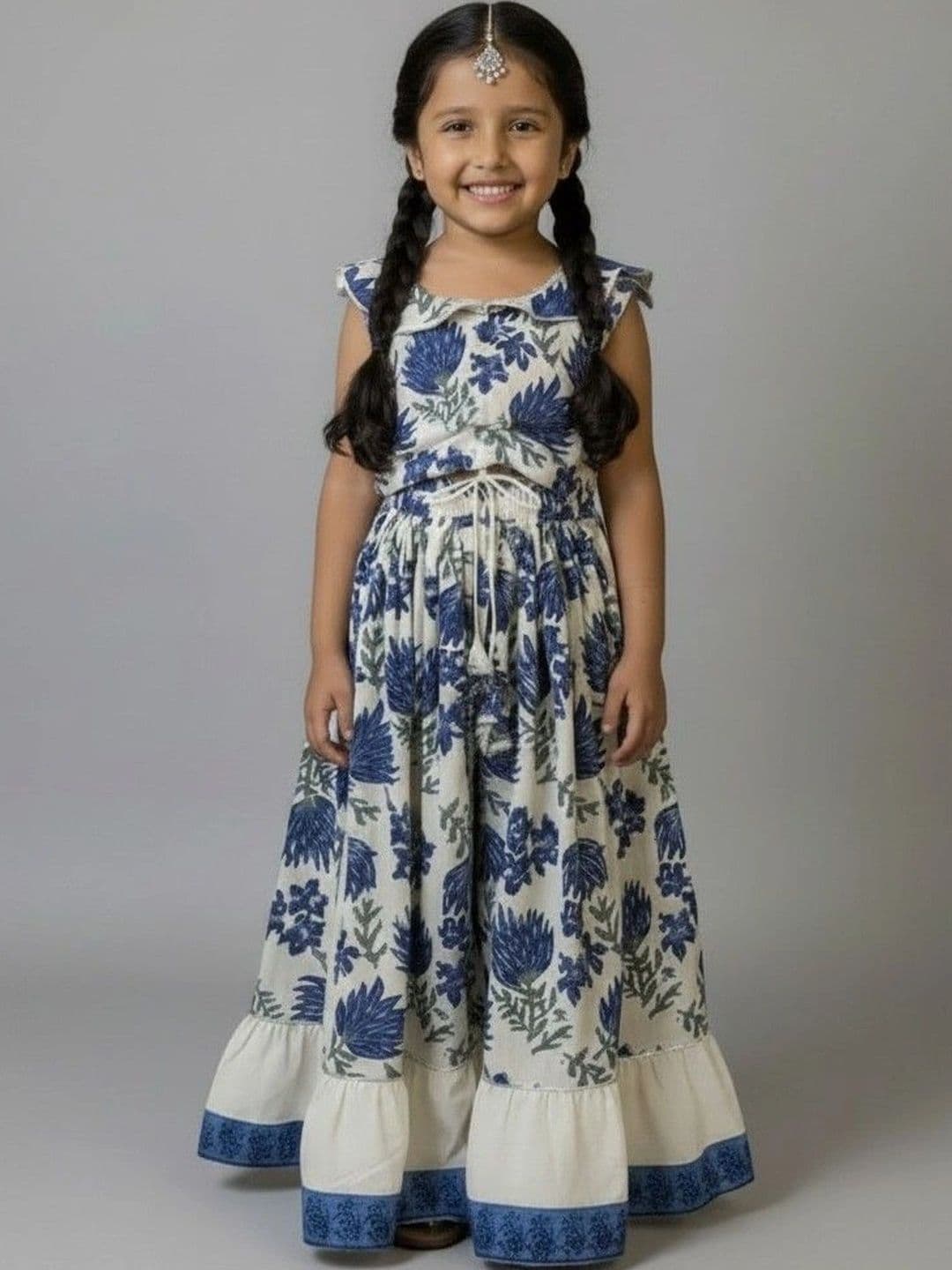 Kakapo Kids Girls Printed Block Print Ready to Wear Lehenga & - view 1