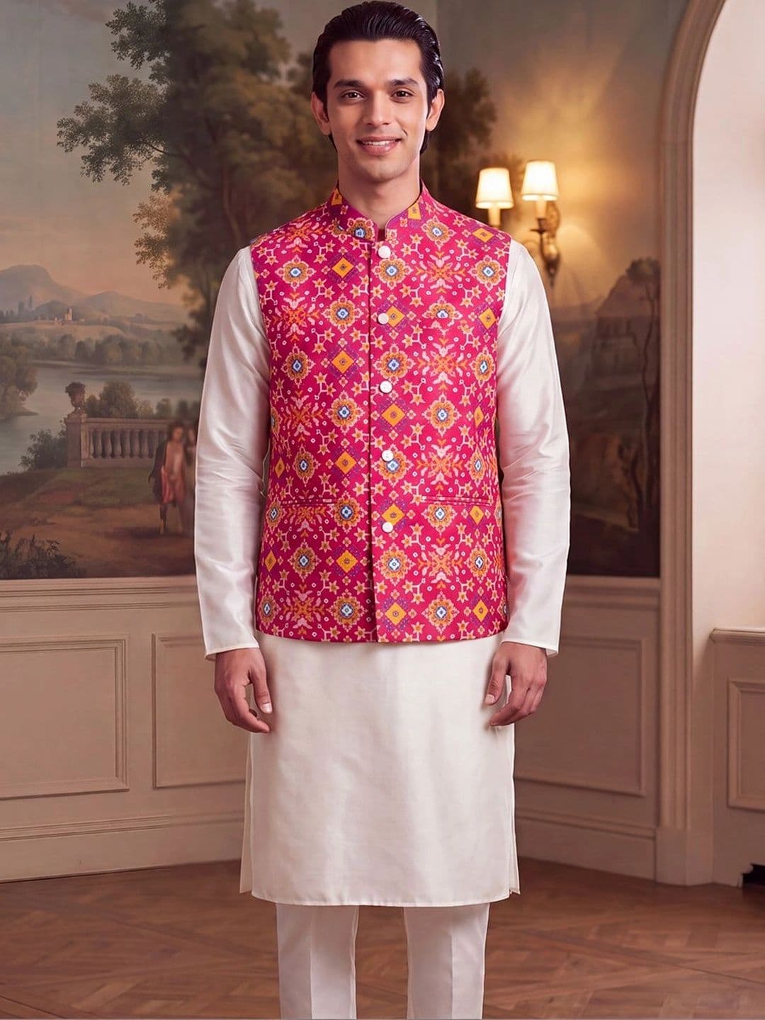 Ethnic Bay Patola Printed Nehru Jackets thumbnail 7