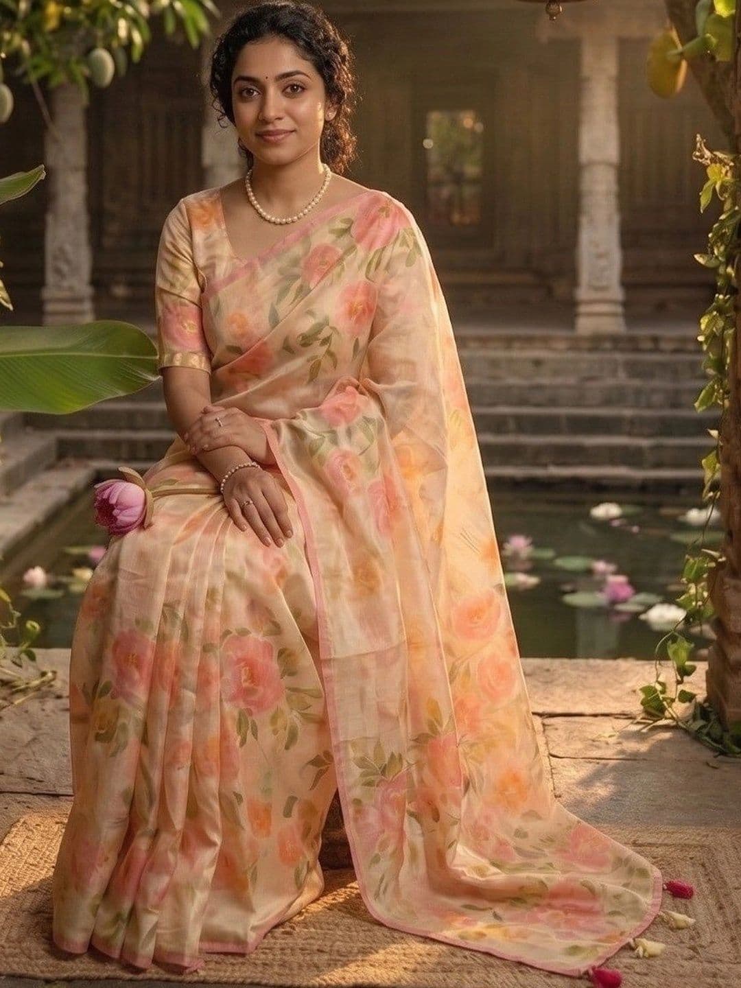 VelvetHue Floral Zari Linen Blend Saree thumbnail 2