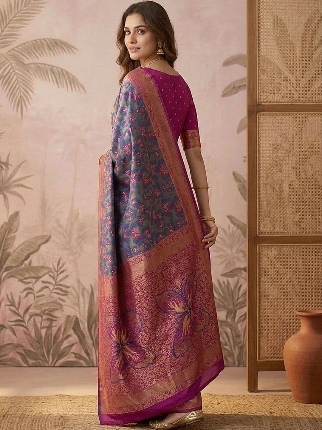 Sangria Women Floral Woven Design Zari Saree thumbnail 3