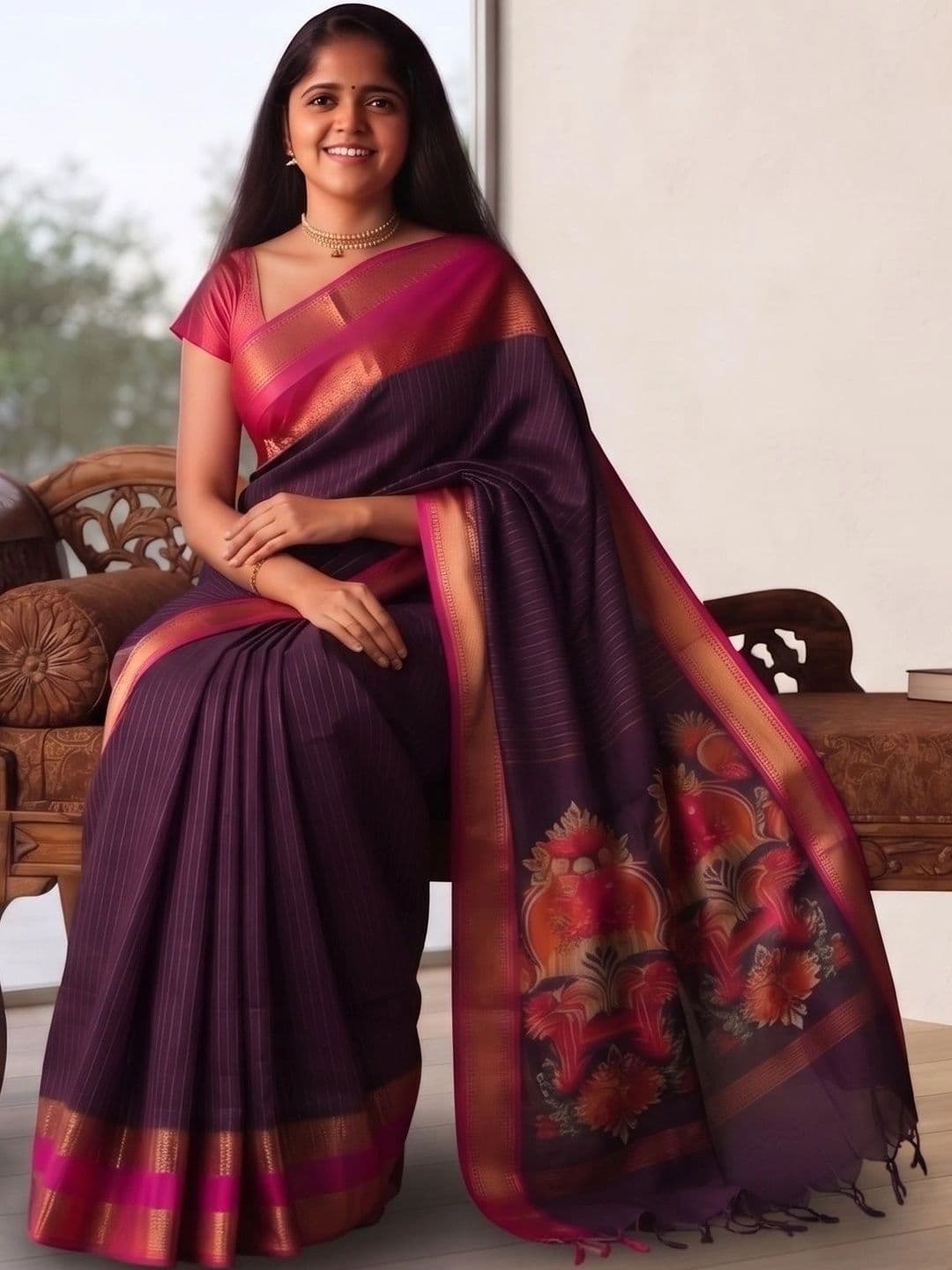 Bhagirath Fashion Striped Zari Art Silk Banarasi Saree thumbnail 3