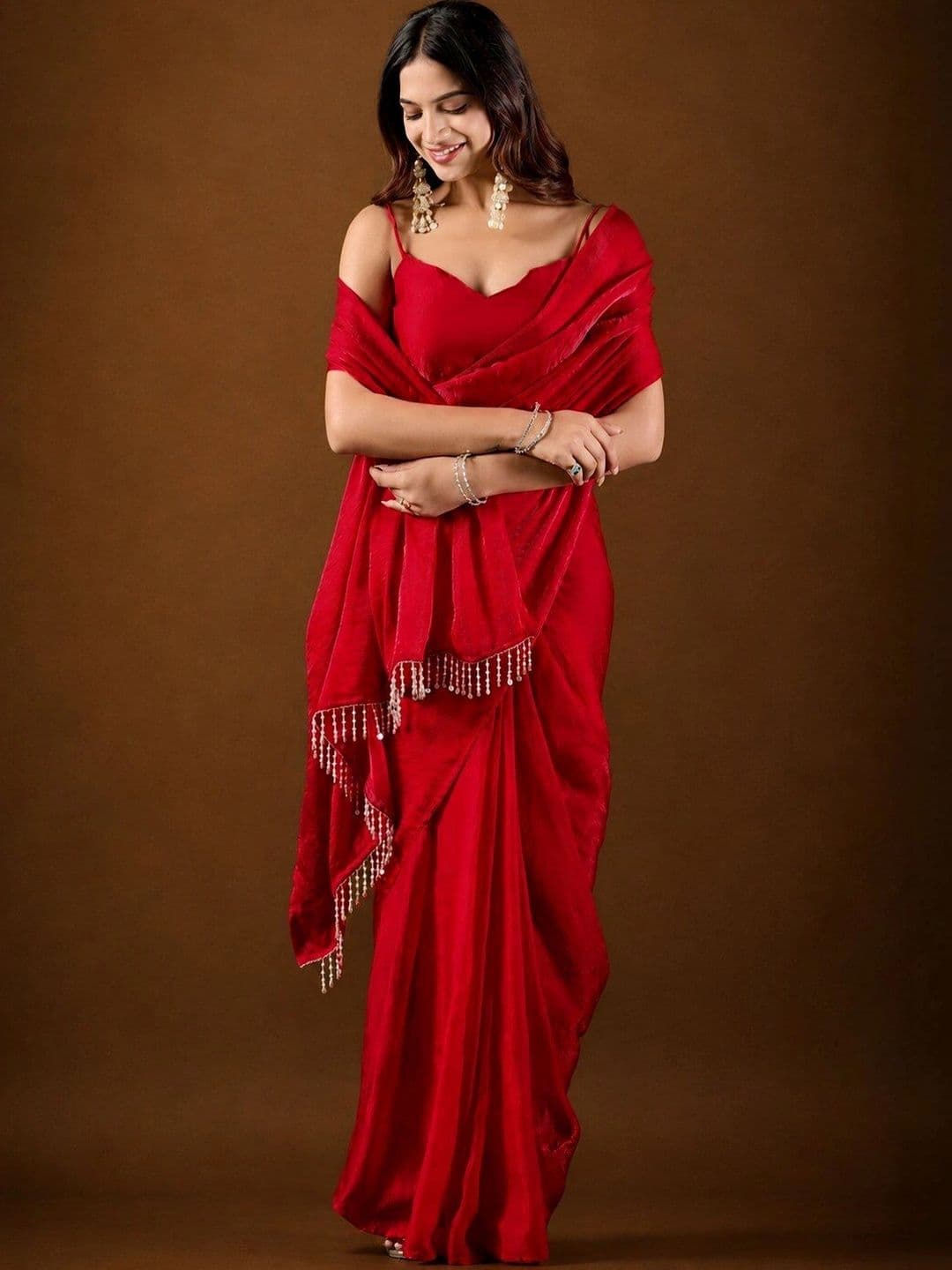 house of kk Beads and Stones Satin Designer Saree - view 1