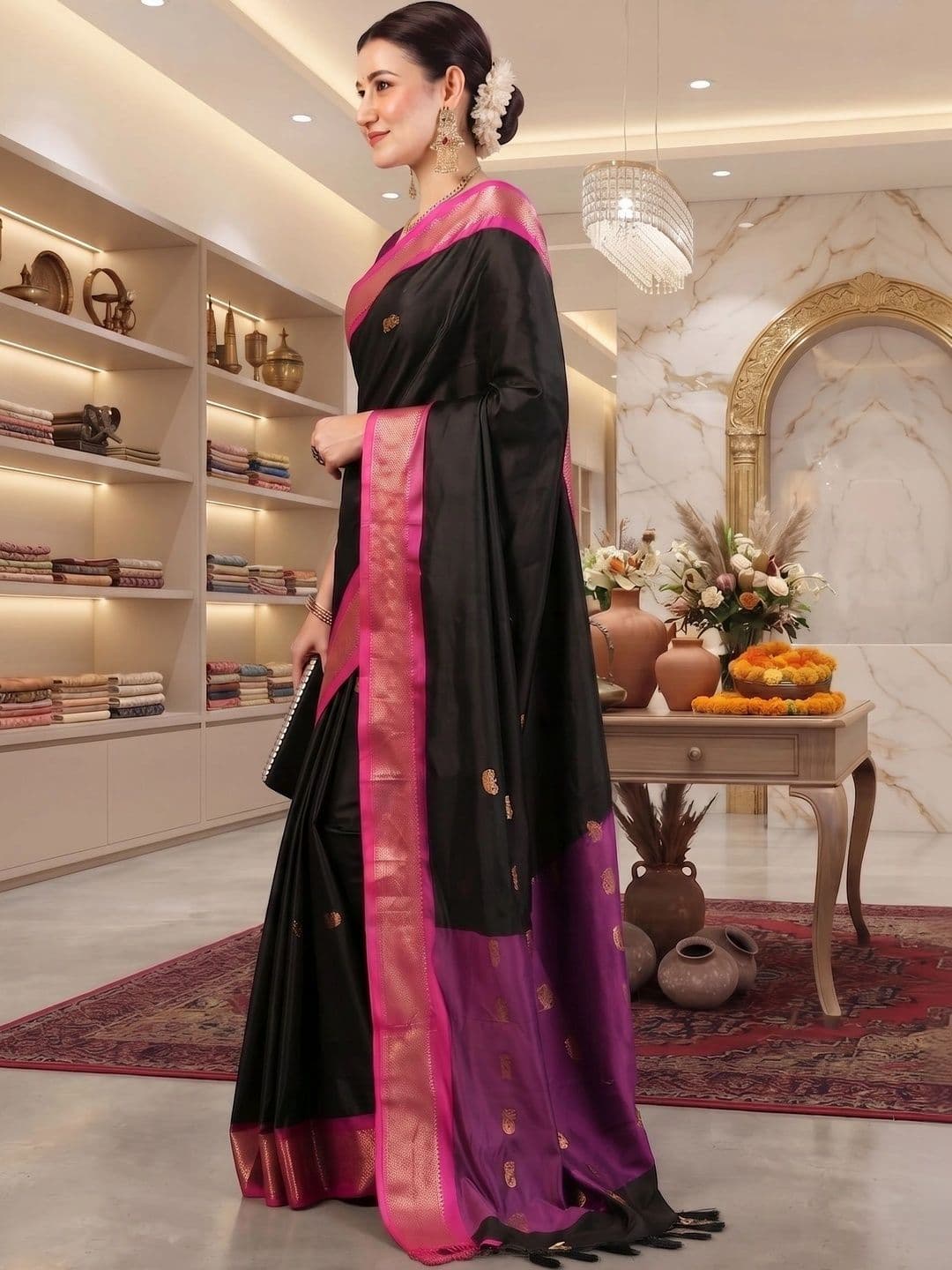 Zankhi Hosiery Woven Design Zari Art Silk Banarasi Saree thumbnail 6