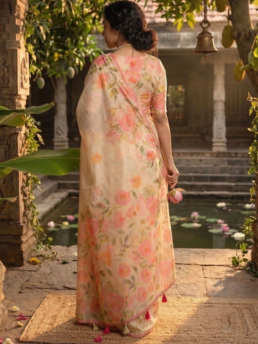 Aman's Impero Floral Zari Linen Blend Saree thumbnail 4