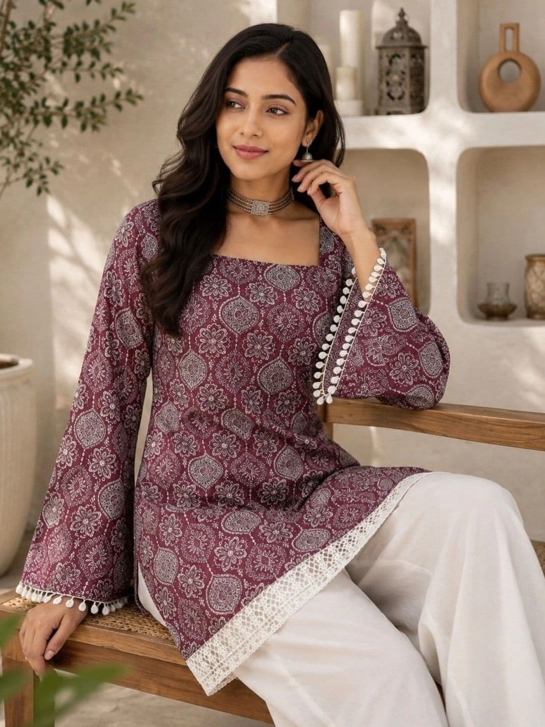 shivay Ethnic Motifs Printed Bell Sleeve Straight Kurti - view 1