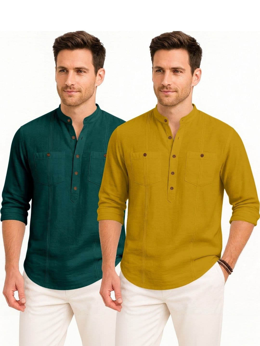 ZBIO Pack Of 2 Men Solid Half Button-Front Kurta - view 1