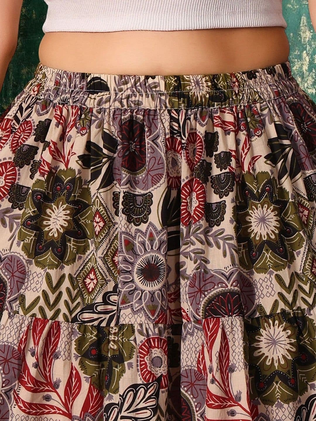House of Sakhhi Women Pure Cotton Blend Floral Maxi Tiered Skirt thumbnail 7