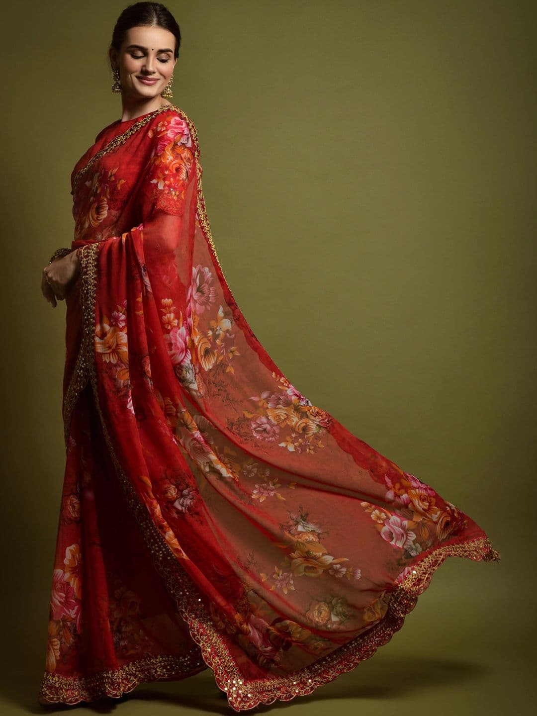 KALINI Floral Embroidered Pure Chiffon Saree thumbnail 4