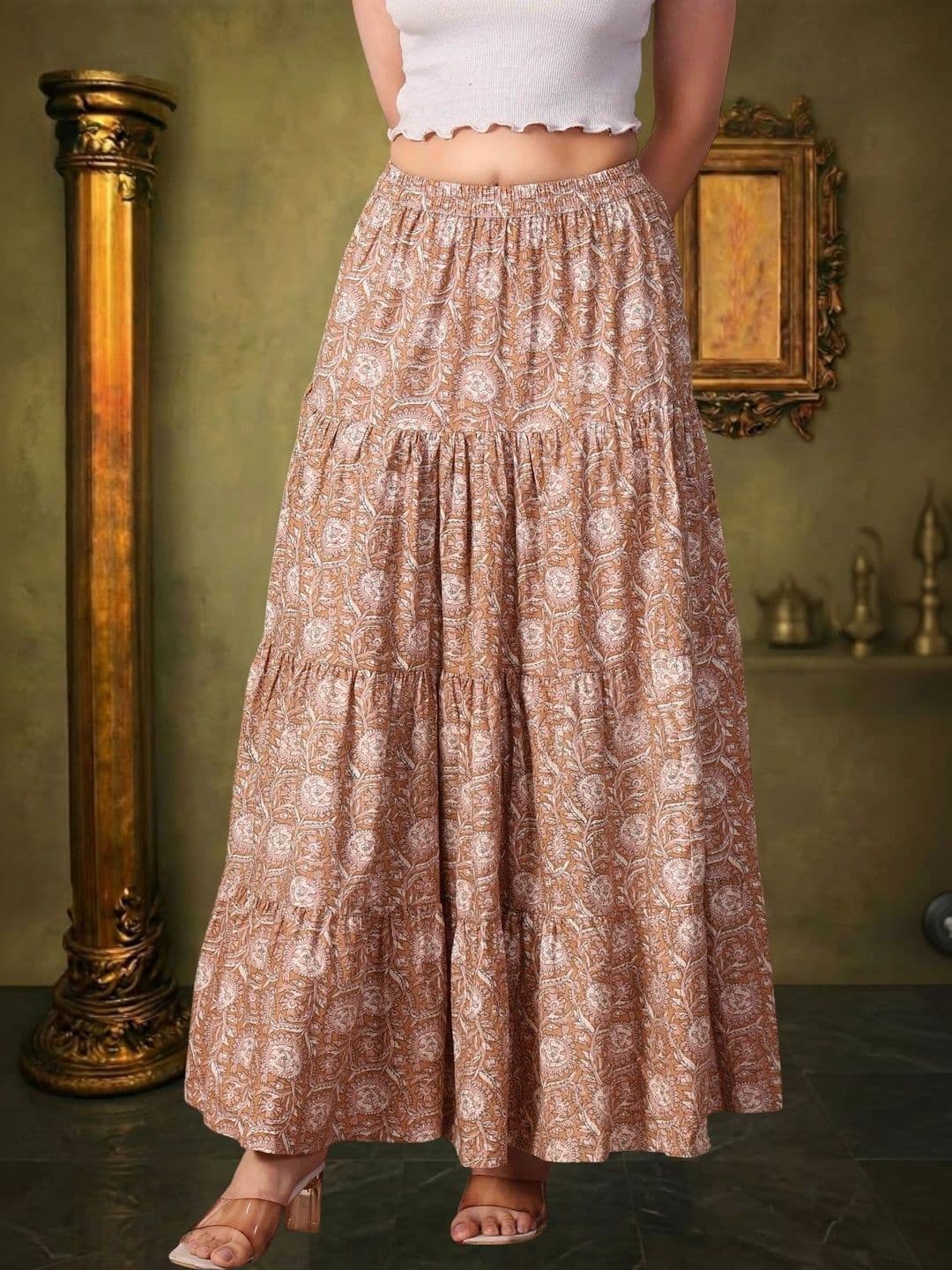 House of Sakhhi Women Floral Tiered Maxi Flared Skirt thumbnail 5