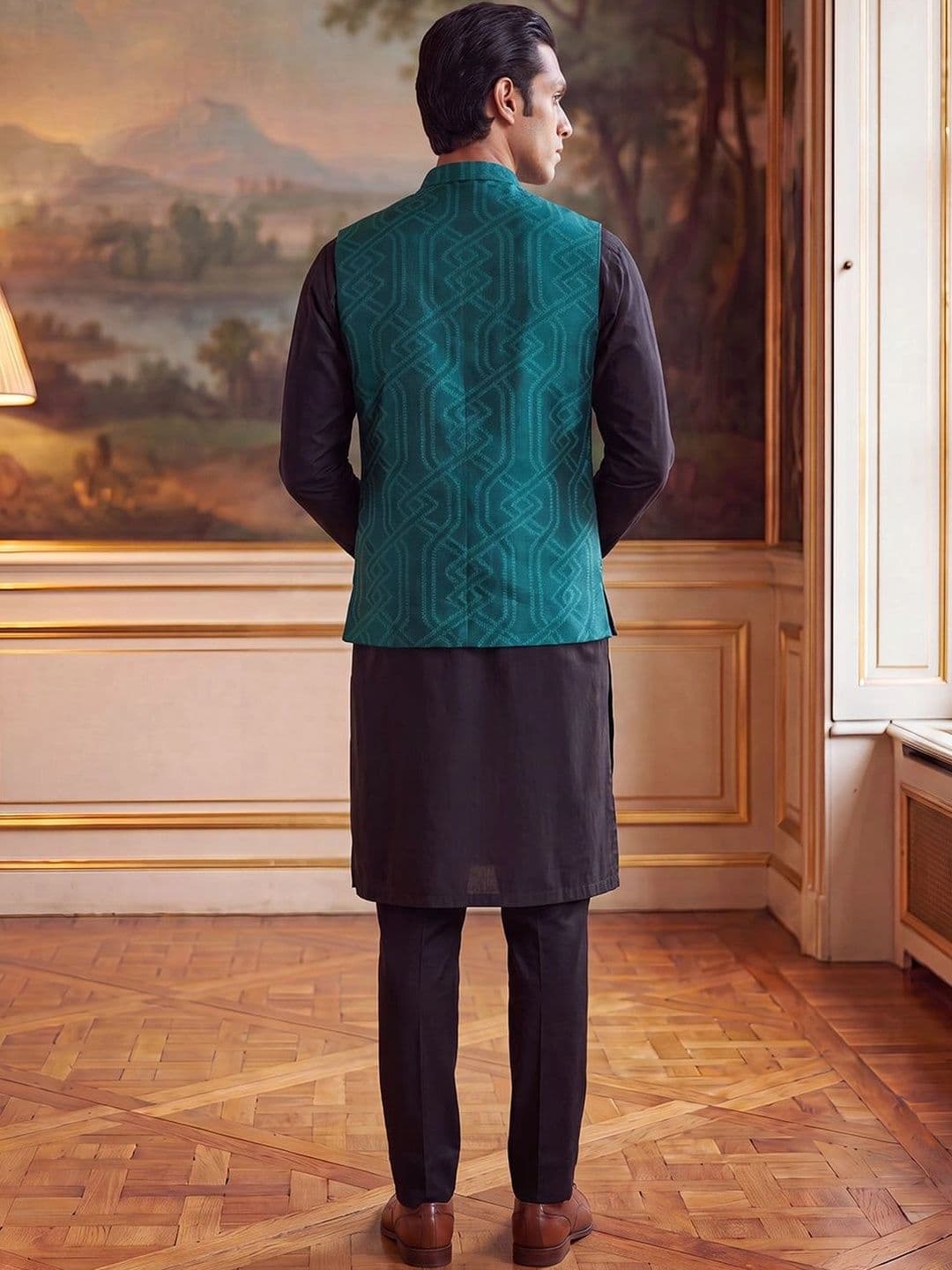Ethnic Bay Jacquard Woven Design Nehru Jackets thumbnail 6