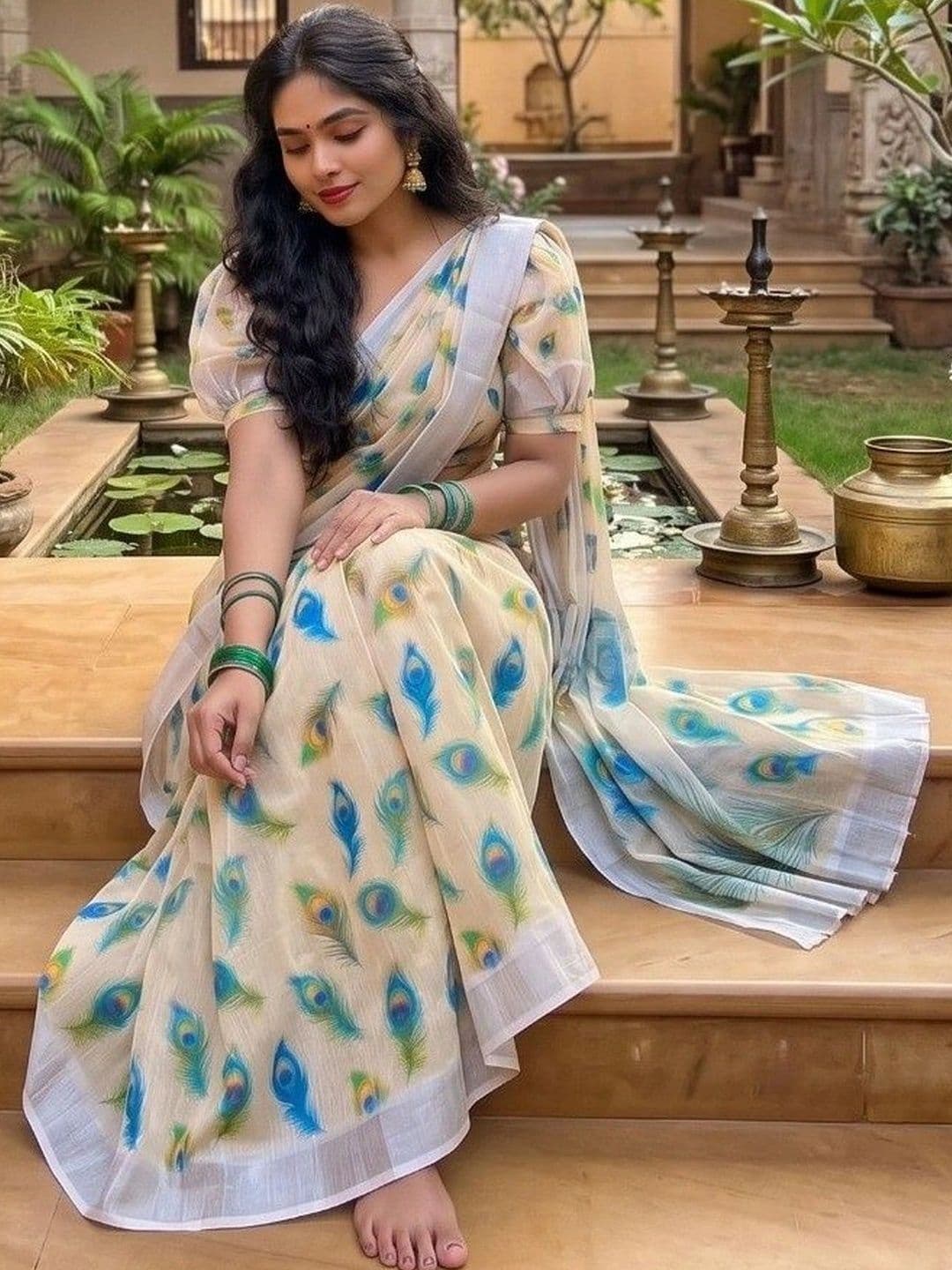 AwadhiCraft Woven Design Zari Linen Blend Saree thumbnail 2