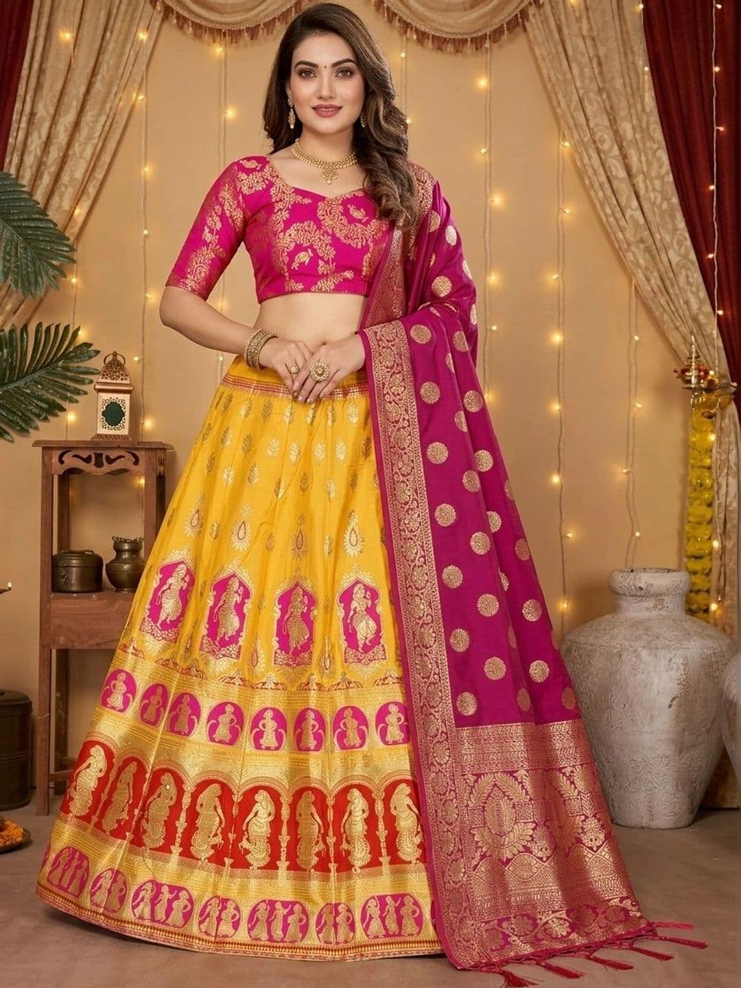 flaher Banarasi Semi-Stitched Lehenga & Unstitched Blouse With Dupatta thumbnail 2