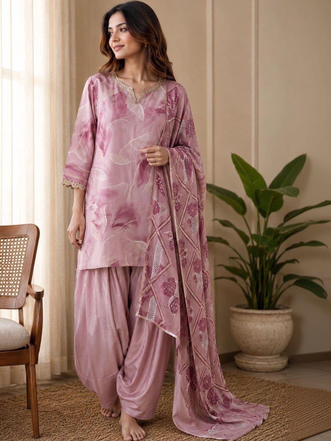 Sangria Women Floral Printed Farshi Kurta with Farshi Salwar & Dupatta Set - view 1