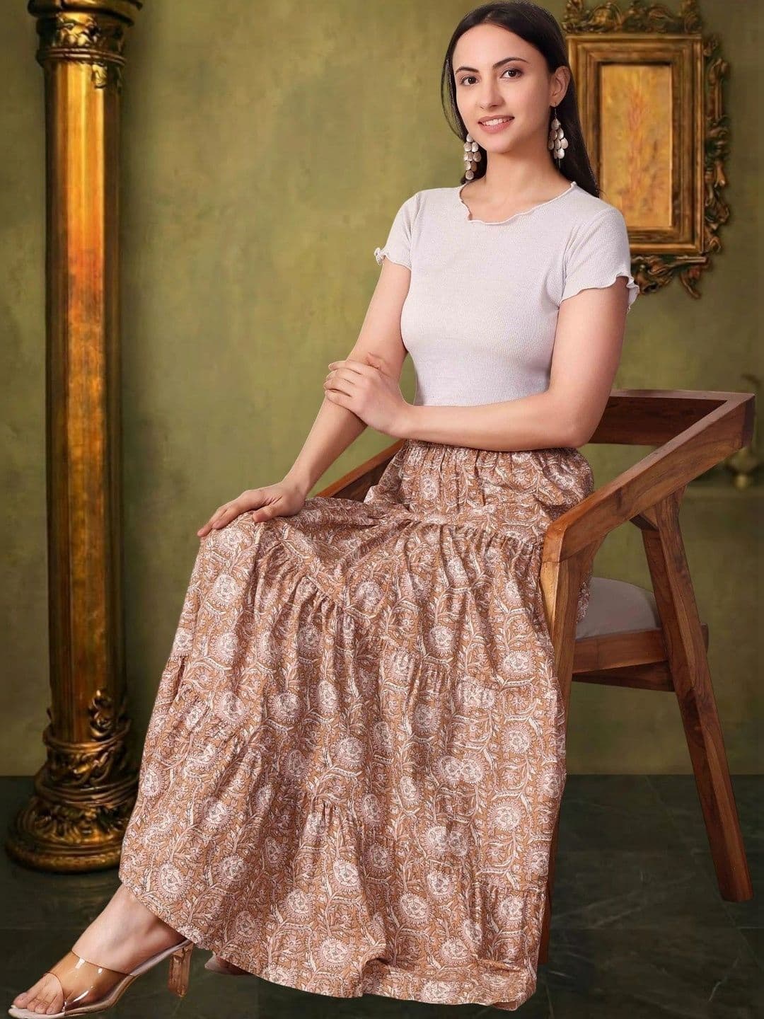 House of Sakhhi Women Floral Maxi Tiered Skirt thumbnail 6