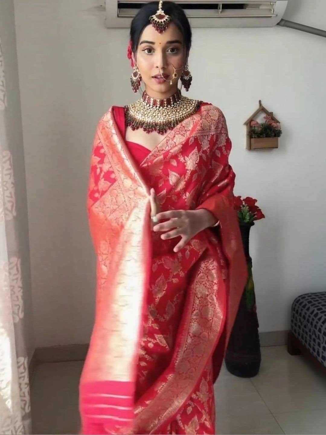 you shop we ship Woven Design Zari Art Silk Banarasi Saree thumbnail 3