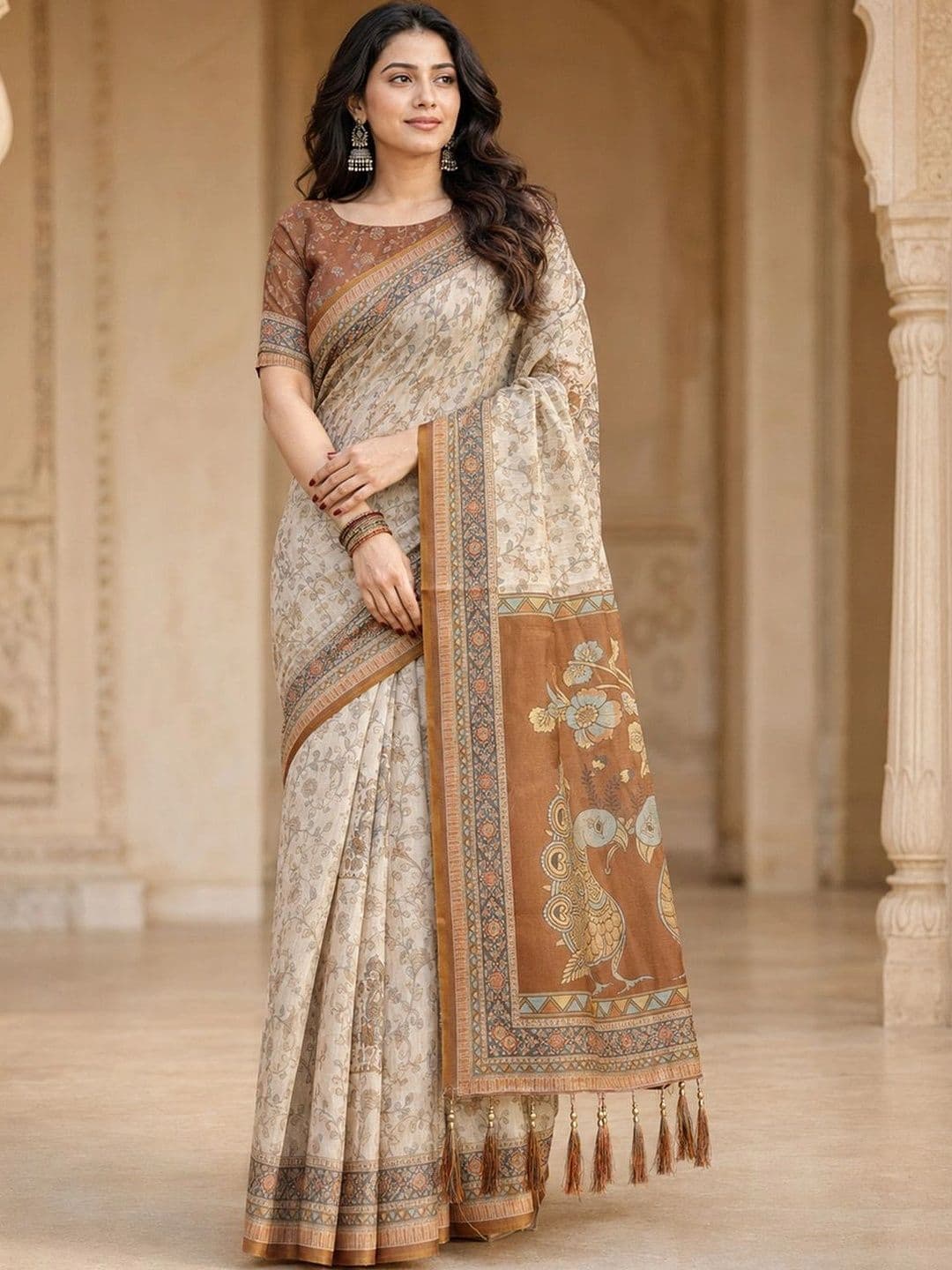 Sun Fashion And Lifestyle Paisley Linen Blend Saree thumbnail 3