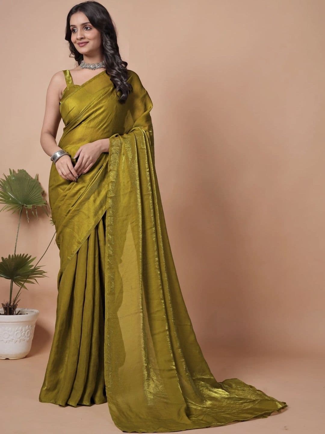 FAVRIZ Embellished Beads and Stones Satin Fusion Saree - view 1
