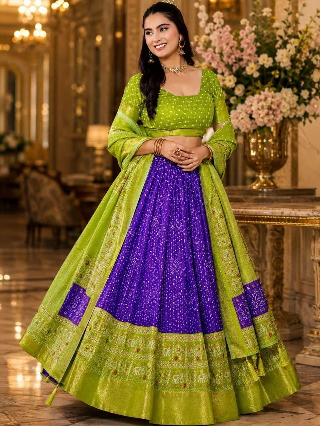 House of Pataudi Printed Semi-Stitched Lehenga & Unstitched Blouse thumbnail 5