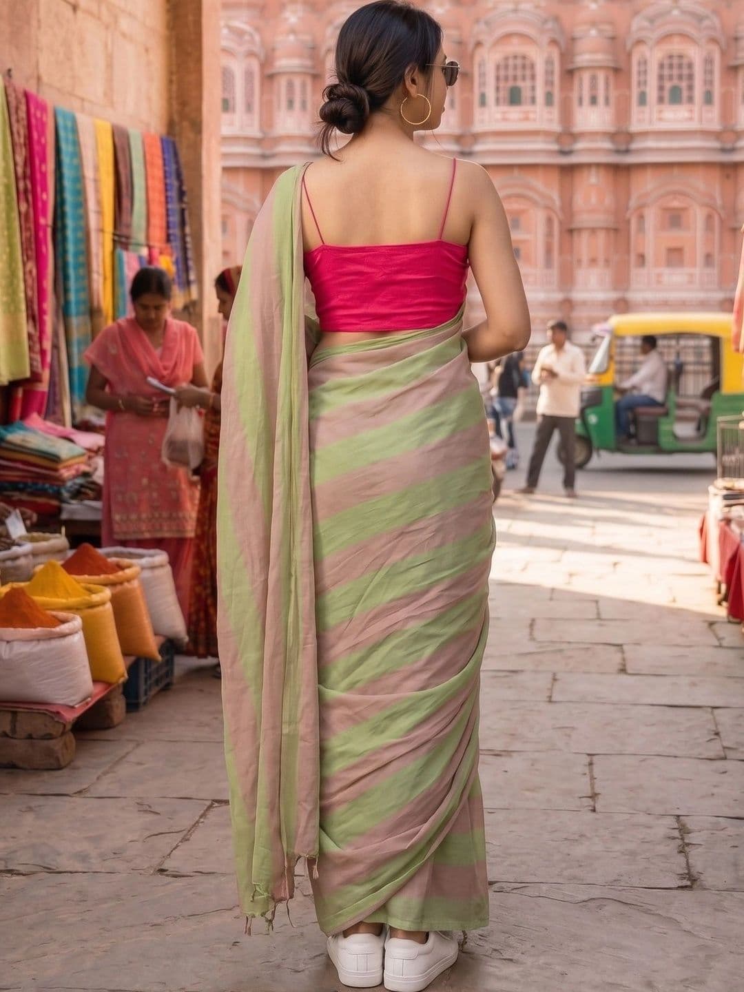Vmdesigns Striped Zari Linen Blend Saree thumbnail 6