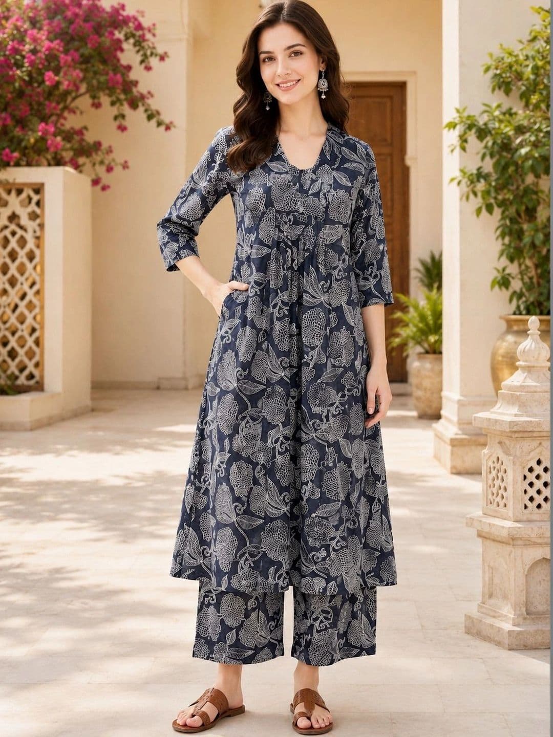 HIVA TRENDZ Women Floral Printed Empire Kurta with Palazzos thumbnail 3