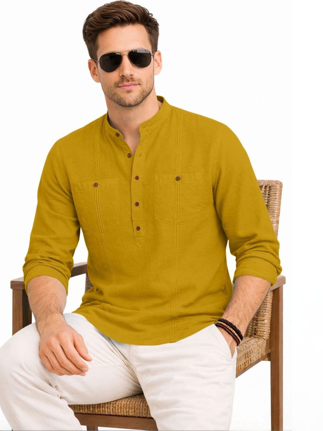 ZBIO Pack Of 2 Men Solid Half Button-Front Kurta thumbnail 7