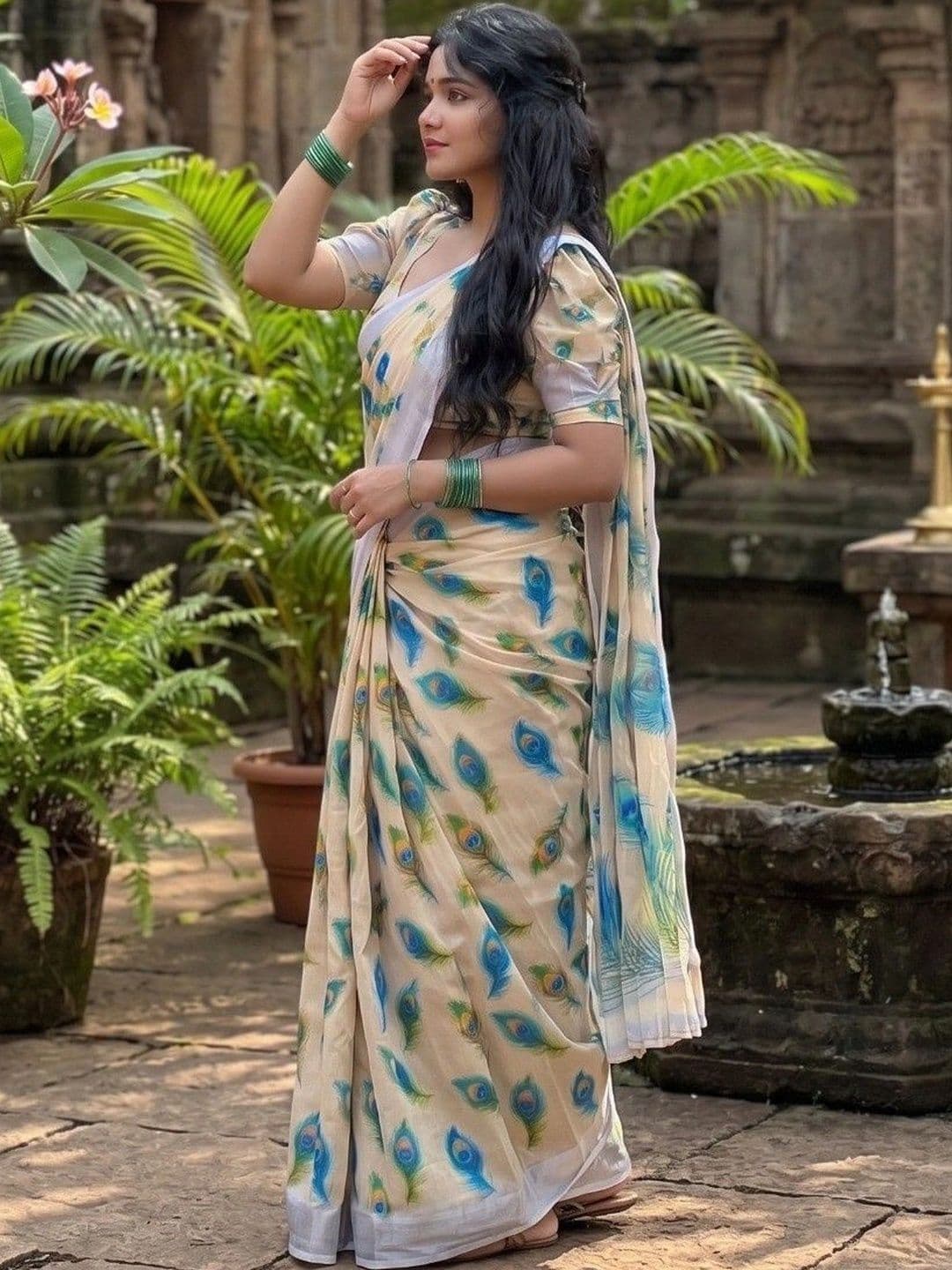 you shop we ship Woven Design Zari Linen Blend Saree thumbnail 5