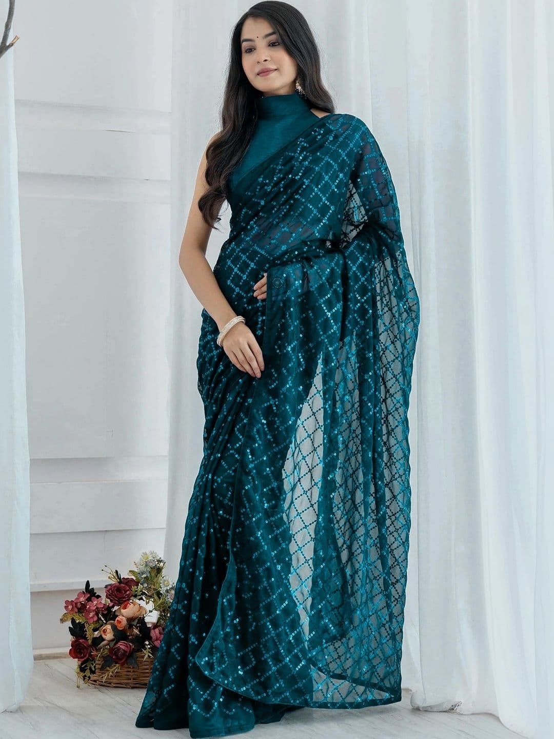 Mitera Embellished Sequinned Poly Georgette Designer Saree - view 1
