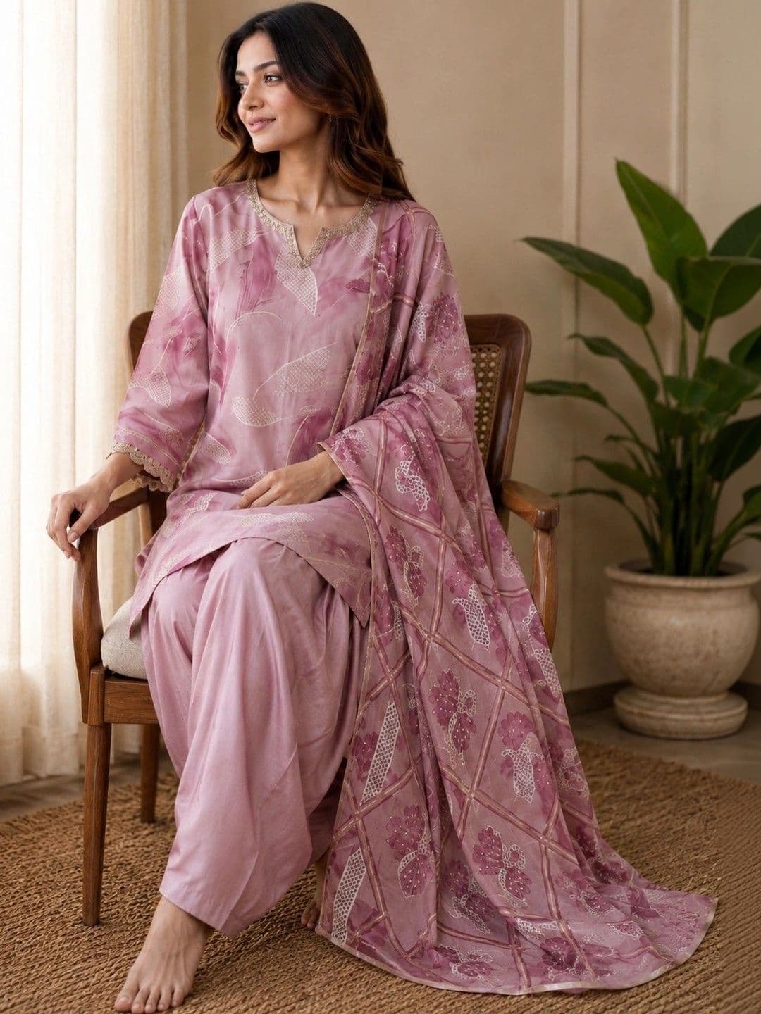 Sangria Women Floral Printed Farshi Kurta with Farshi Salwar & Dupatta Set thumbnail 5