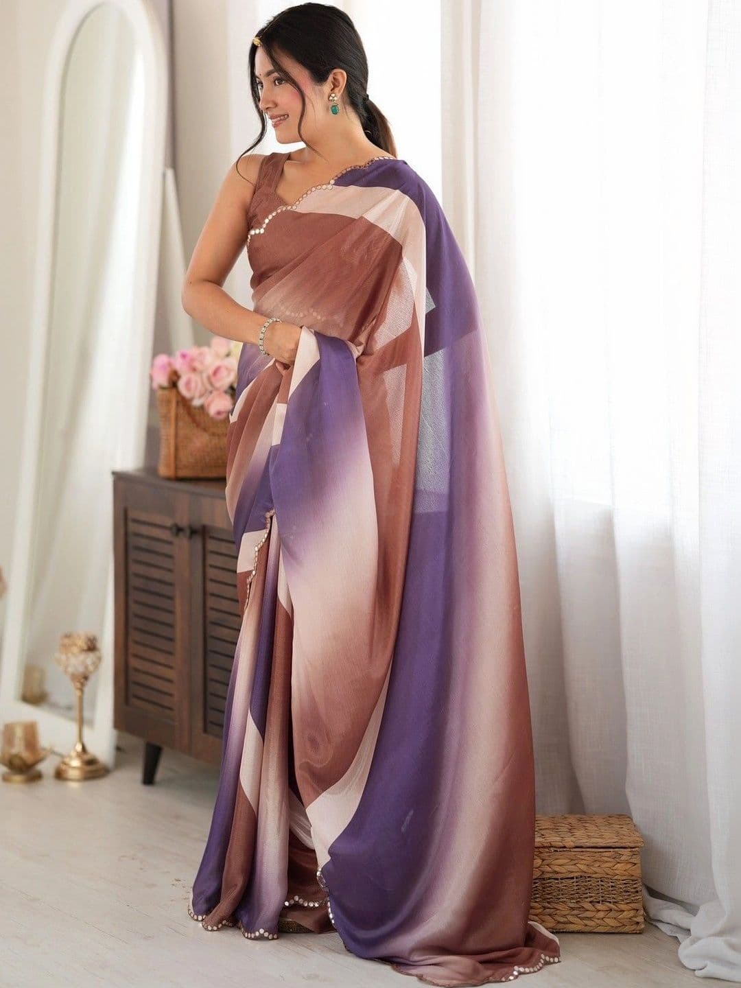 KALINI Ombre Mirror Work Silk Blend Saree thumbnail 5